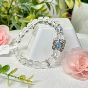 Clear Quartz Crystal bracelet with aquamarine butterfly